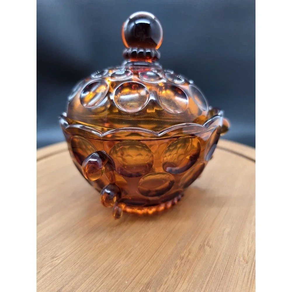 Provincial Amber Imperial Glass Candy Dish W Lid /‎ Handles Vintage MCM BoHo